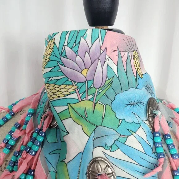 Vintage Neckerchief Western Bandana Pink Bead Medallion - Picture 5 of 7